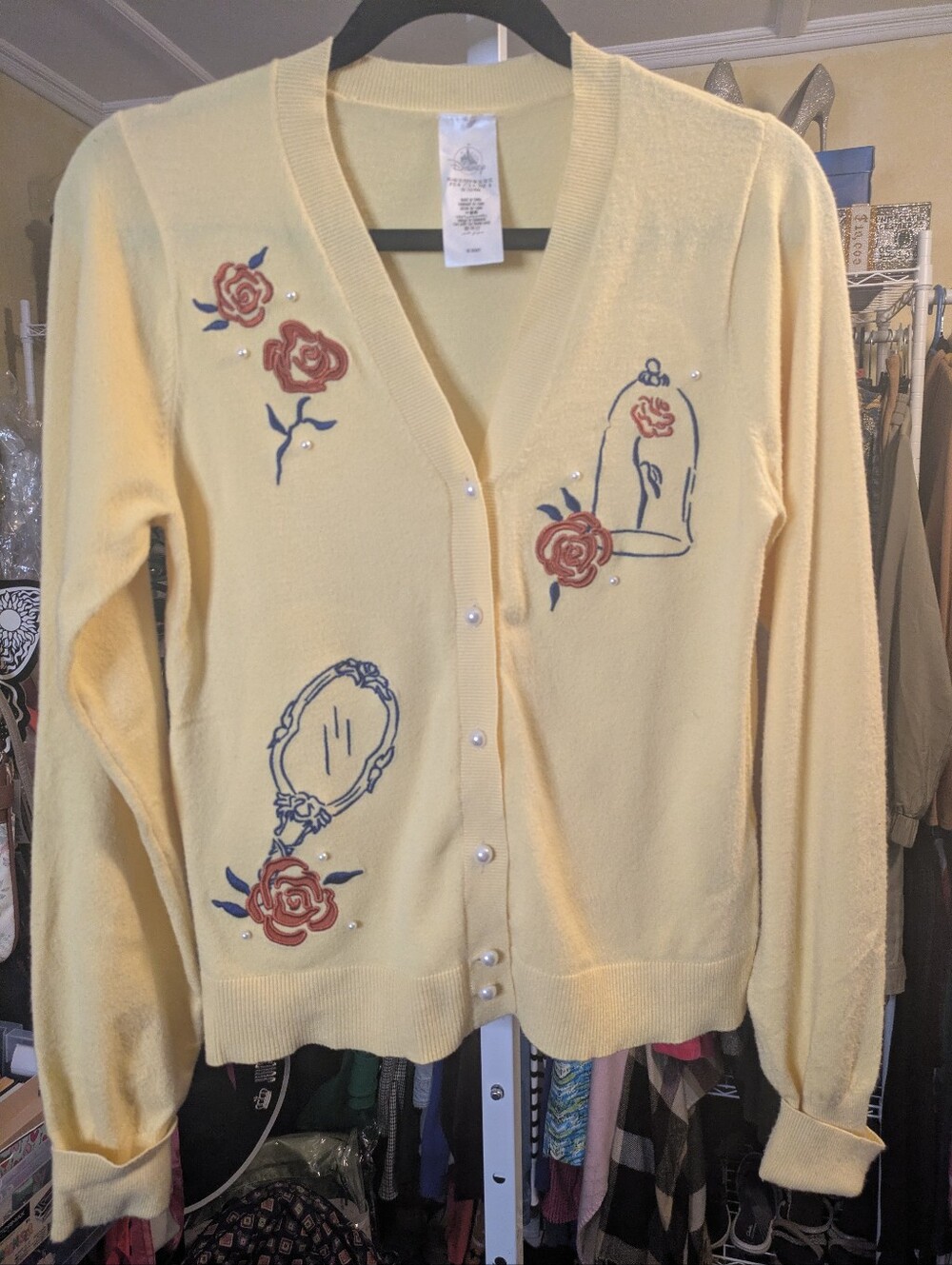Disney Store Princess Belle Beauty & The Beast Embroidered Cardigan Sweater XS